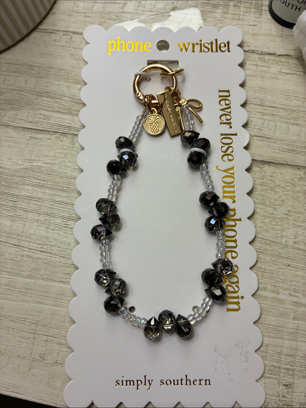 Simply Southern Black Beaded Phone Wristlet with Gold Hardware